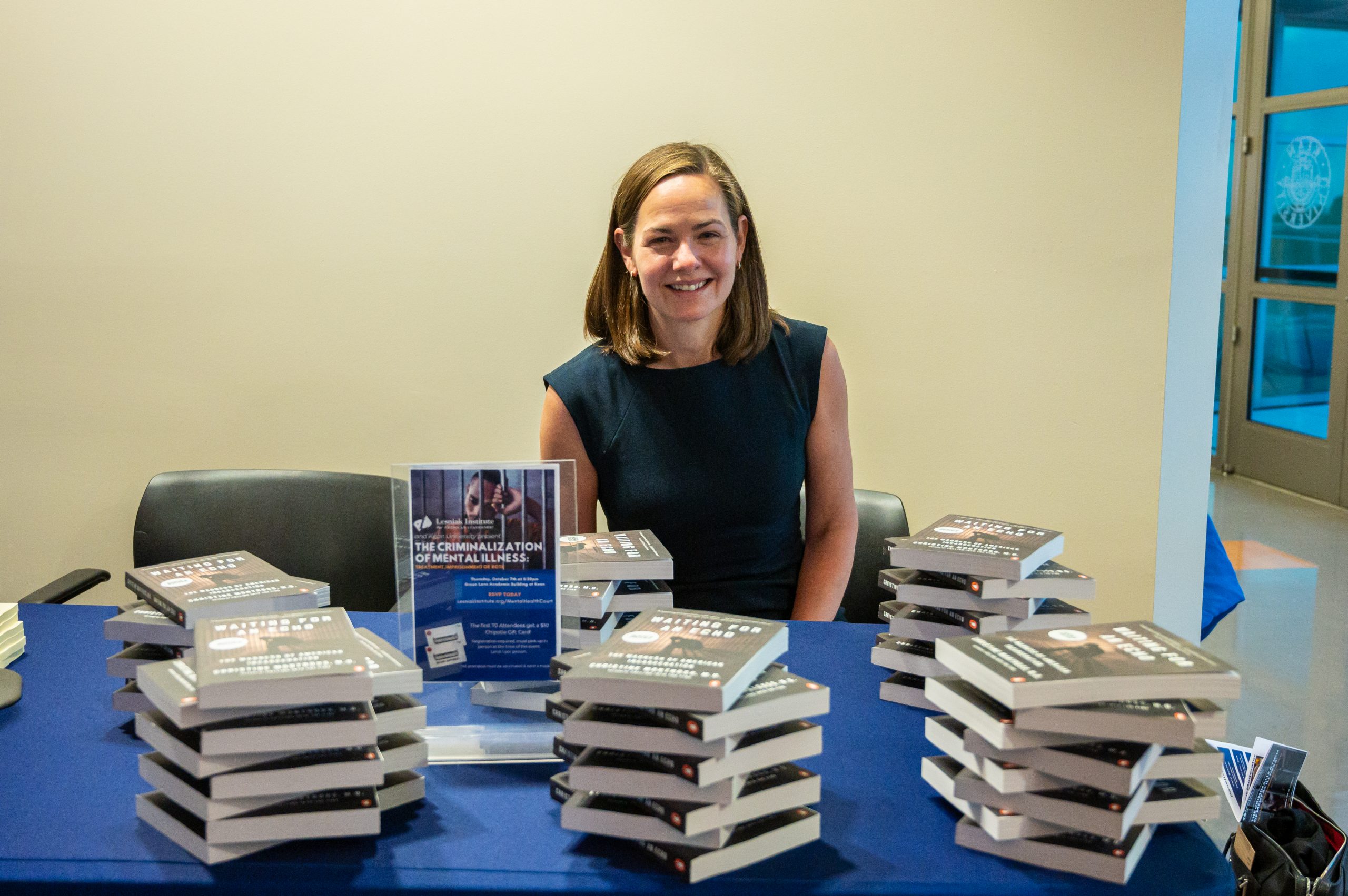 Dr Christine Montross, author of Waiting for an Echo, signs books at Kean University and the Lesniak Institute's Criminalization of Mental Illness